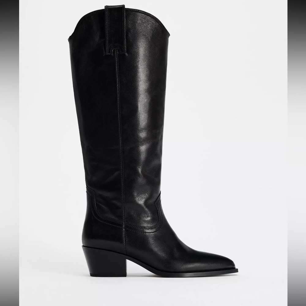 Zara Leather Cowboy Boots